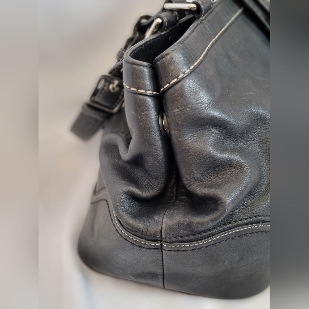 Coach Hamilton Black Leather Tote Bag with Silver Accents - Picture 3 of 11